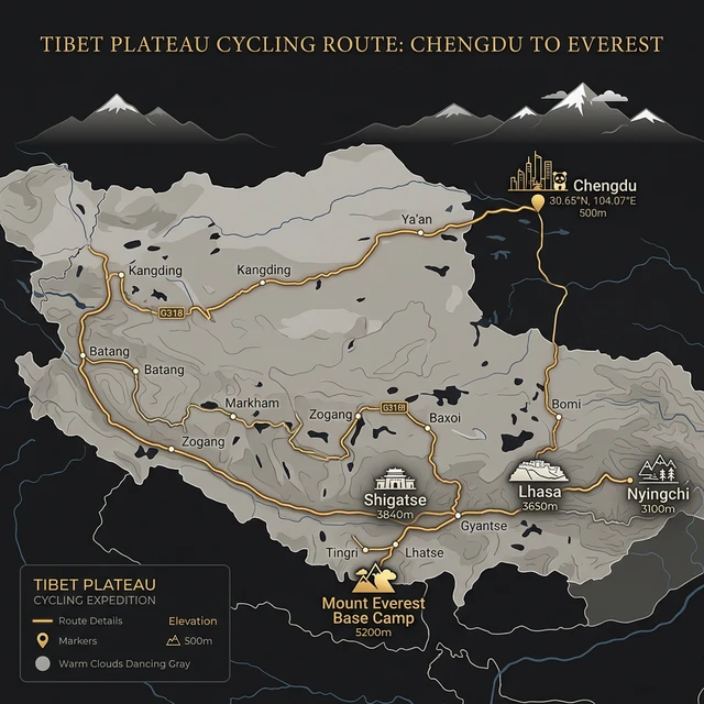 Route Map for tibet-plateau-everest
